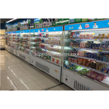 Süt ve sosis için süpermarket çok katlı açık buzdolabı